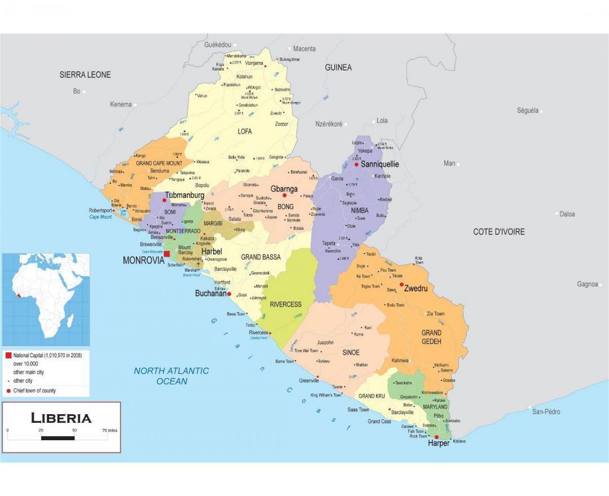 mapa de dibuixar el mapa polític de Libèria