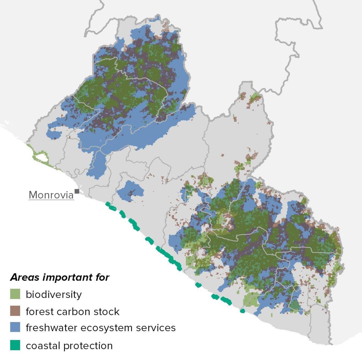 mapa de Libèria recursos naturals