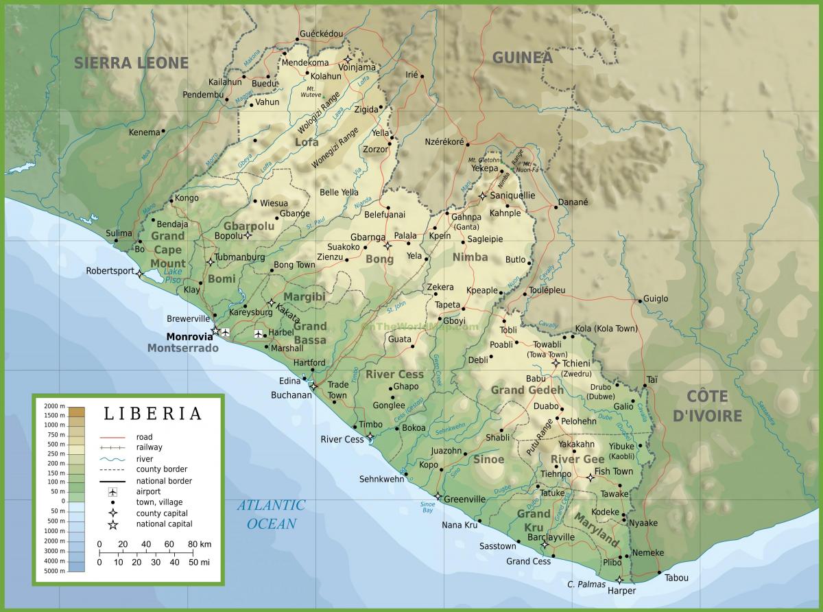 dibuixar el mapa físic de Libèria