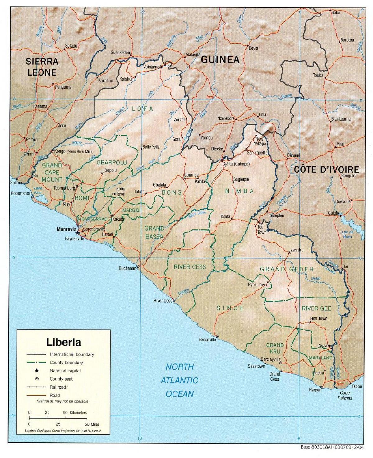 mapa del mapa geogràfic de Libèria