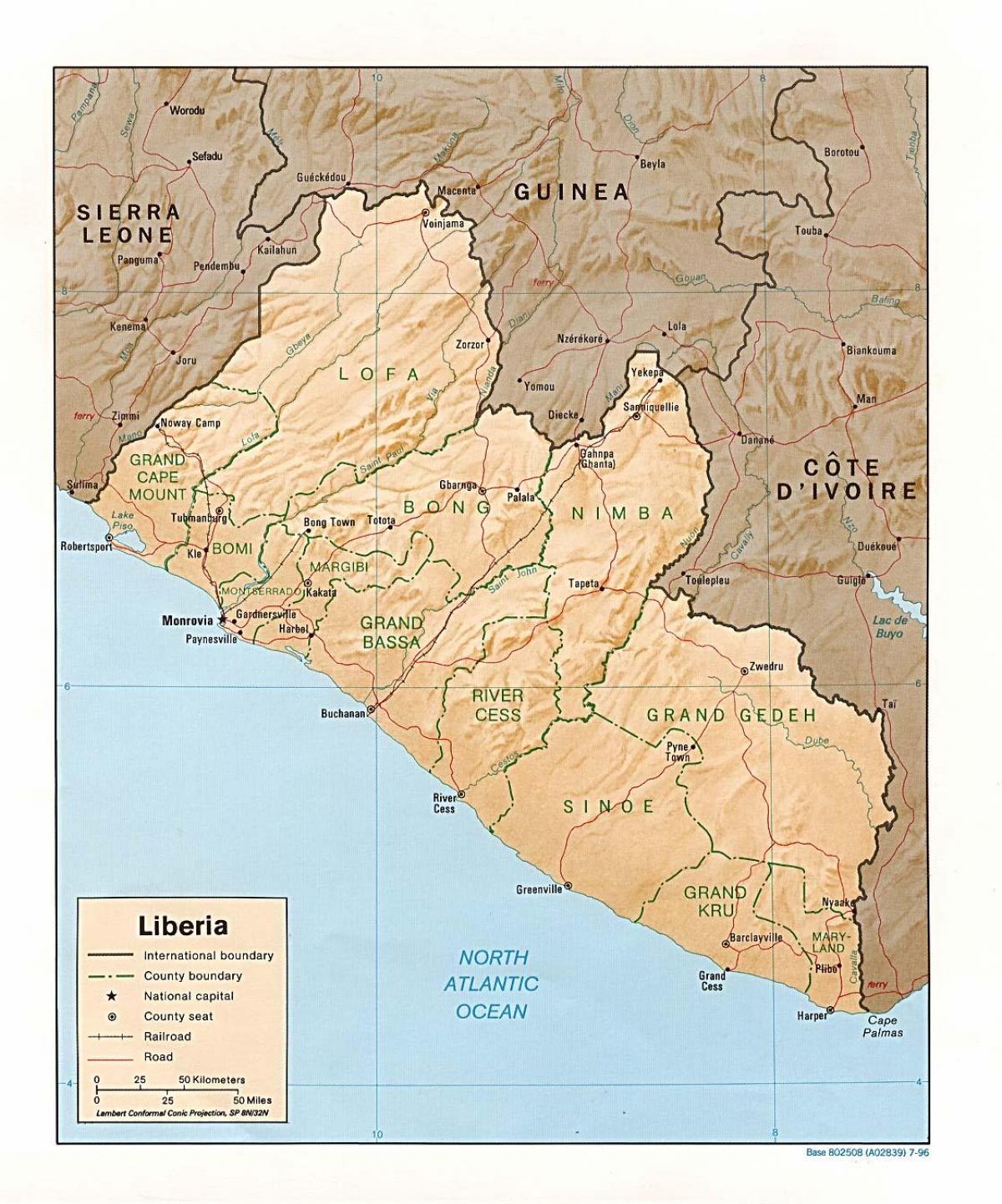 dibuixar el relleu mapa de Libèria